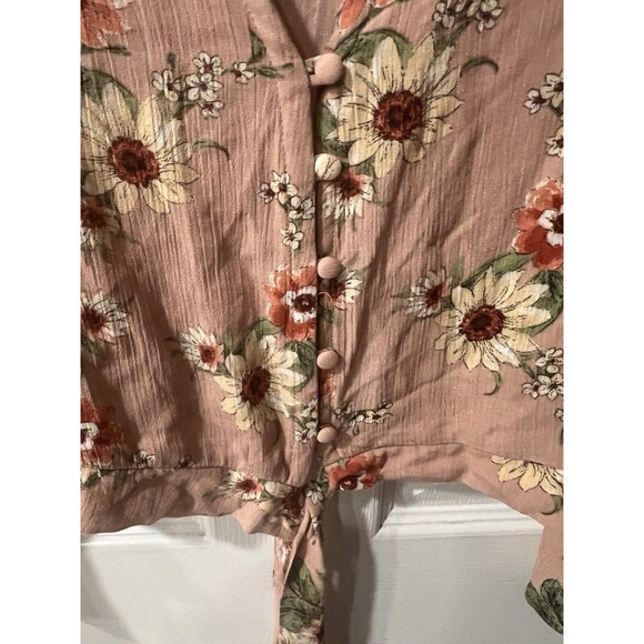 Active USA blouse Large tie front crop bell sleeve floral boho romantic fairy - Picture 4 of 6